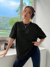 Summer Black Letter Embossed Drop Shoulder Tee Graphic Shirt